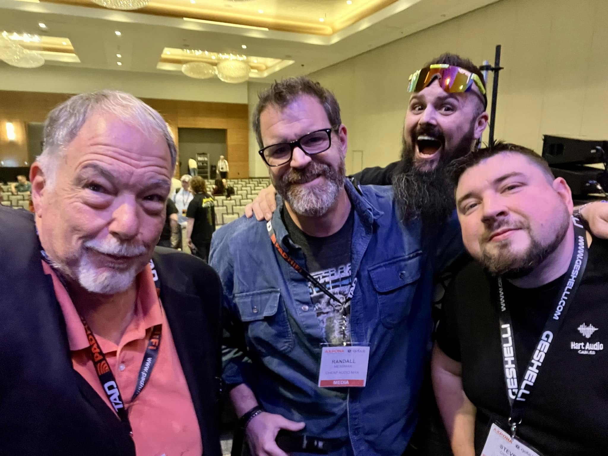 Our first seminar, Friday at Axpona—-with a group of YouTubers: l-r, me, Rand...